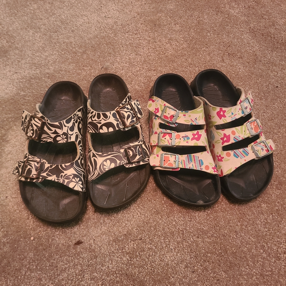 Sz 38 Birki's Sandals - Black Floral and Multicolor